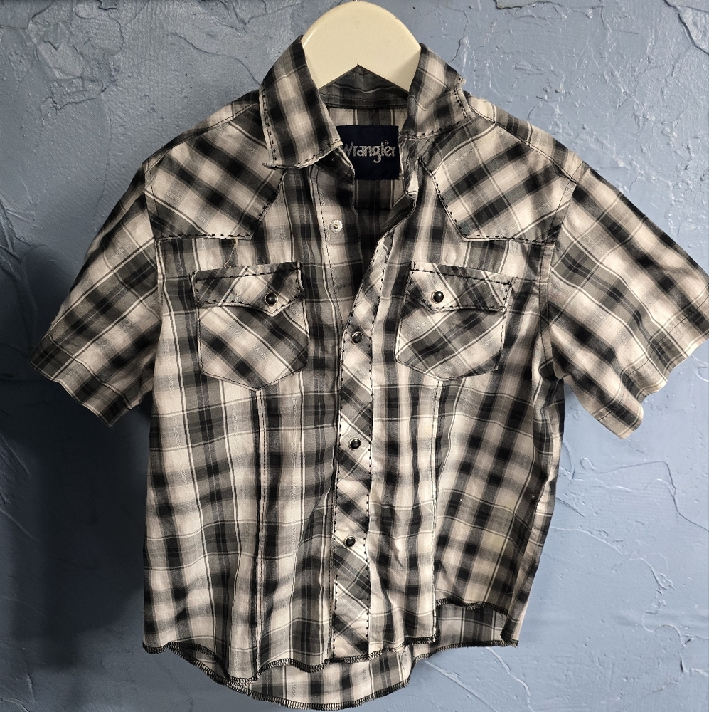 Wrangler Boys Plaid Button-Down Shirt Sz Small